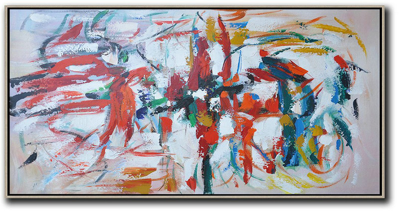 Hand Painted Extra Large Abstract Painting,Horizontal Palette Knife Contemporary Art,Modern Art Abstract Painting,Red,White,Yellow,Blue,Black.etc